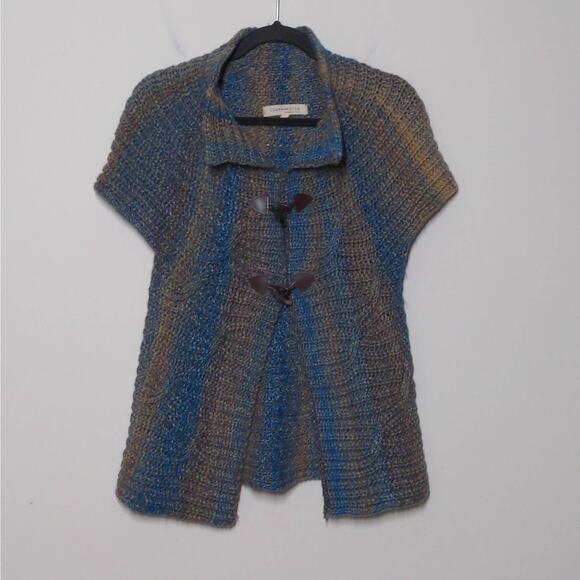 Lineamaglia Cardigan Sweater Green Marled Short Sleeve Collar Wool Blend Italy S - Picture 10 of 10